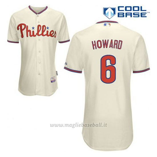 Maglia Baseball Uomo Philadelphia Phillies Ryan Howard 6 Crema Alterner Cool Base